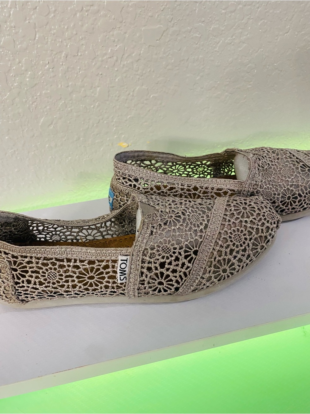 TOMS Crochet Slip-On Flats in Light Taupe